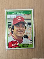 Front of 1981 O-Pee-Chee Johnny Bench baseball card showing portrait, Reds logos and N.L. All-Star designation.