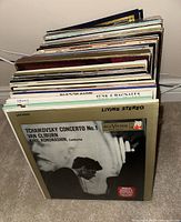 Stack of LP records with front album Tchaikovsky: Piano Concerto No. 1 by Van Cliburn