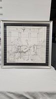 Framed sketch print depicting a historic dentistry scene with vintage dental tools and furniture.