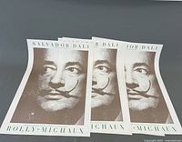 Photo showing three Salvador Dali gallery posters with his portrait and green text 'Rolly-Michaux'