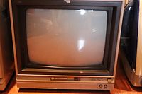 Front view of monitor powered off showing CRT screen, bezel and knobs