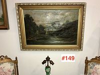 Full frontal view of framed painting showing composition and overall condition