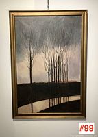 Front view of framed oil painting showing entire artwork and gold frame.