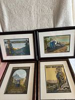 Four framed Rocky Mountaineer art prints by Jode Thompson, showing overall lot with all four prints presented together.