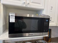 Front view of the Panasonic microwave with digital display and control panel