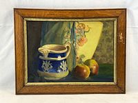 Full frontal view of the framed painting showing composition and frame