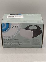 Front side of the Onn Virtual Reality Smartphone Headset box showing the product name and branding.