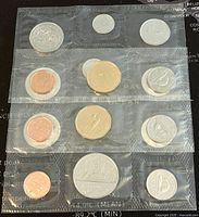 Three sealed Canadian proof-like coin sets from 1986, 1988, and 1989, showing the full collection of various coin denominations in blister packaging.