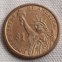 Close-up front view of the 2008 USA $1 coin showing the Statue of Liberty with clear details of inscriptions and design.