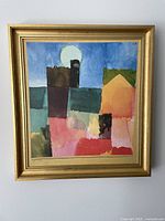 Close front view of framed abstract watercolor artwork