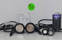 Full set showing the two LED outdoor spotlights and the black UV flashlight with packaging visible.