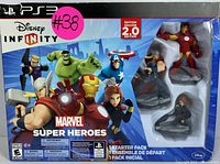 Boxed Disney Infinity 2.0 Marvel Super Heroes Starter Pack for PS3 showing front with hero artwork and visible figures in window.