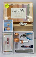 Full kit contents including box, LED lamp, nail glue, tip cutter, files, and gel tips