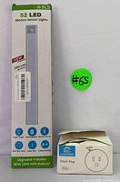 Photo of BLS 52 LED Motion Sensor Light packaging showing the product and battery specs.