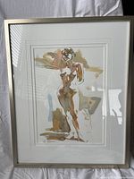 Full front view of framed abstract nude watercolor painting showing the full artwork and matting.
