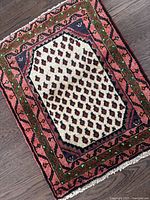 Full view of small Hamadan rug showing central medallion and borders.