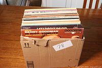 Boxed lot of 36 vinyl records with visible front covers including Benny Goodman.