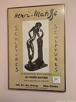Framed Henri Matisse poster advertising the 1979 sculpture exhibition at Musée Matisse, Nice-Cimiez
