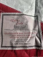 Close-up photo of the Viking Sail label showing brand and sail maker information.