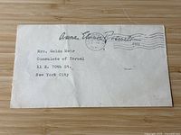 Full front view showing typed address, Roosevelt signature, postmark
