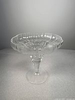 Image showing the full candy bowl from a front angle, highlighting the scalloped edge and decorative stem.