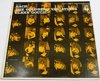 Front cover of Bach The Goldberg Variations by Glenn Gould, Columbia Masterworks ML 5060 showing photographic collage of Glenn Gould