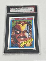 Front photo showing colorful Stan Lee Mr. Marvel card graded 7 NM by KSA in protective slab.