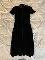 Black scuba zip-up dress with short sleeves and Michael Kors logo collar