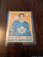 Front view of the Darryl Sittler rookie hockey card showing the player in Toronto Maple Leafs gear.