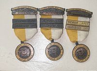Front view of all three medals showing club bar, ribbons, and engraved award details