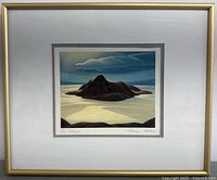 Front view of framed print showing mat and gold-tone frame