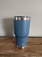 Full view of blue YETI Rambler tumbler