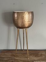 Full view of gold-tone metal plant stand