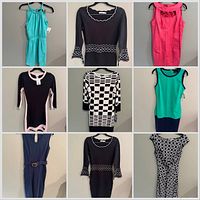 Collage showing all nine garments on hangers