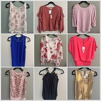 Grid showing nine assorted women’s blouses