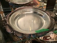 14-inch fish pie server with ornate shell and leaf edging and removable Pyrex insert.