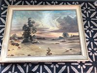 Front view of the original framed landscape painting showing the detailed scenery and frame.