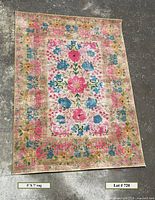 Full view of the 5x7 Natural Life area rug on the floor, showing the vibrant floral design and colors.