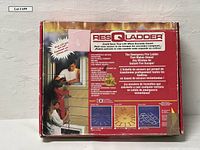 Front and back views of original packaging of ResQLadder emergency fire escape ladder showing product details, usage instructions, specifications and illustrations.