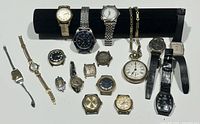 Full collection of 17 watches including 16 wristwatches and 1 pocket watch, various sizes and styles
