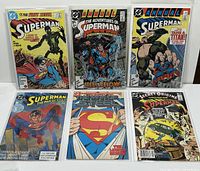 Full lot of 6 DC Superman comic books, all first issues, bagged and boarded for condition.
