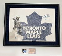 Full view of framed canvas with autograph and COA card below