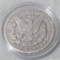 Reverse side of the 1888 Morgan silver dollar coin showing the eagle and inscriptions 'UNITED STATES OF AMERICA', 'IN GOD WE TRUST', and 'ONE DOLLAR'.