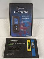 Box of Ivogun PH Meter and TDS Meter Combo showing product name and features like pH, TDS, EC, temperature testing and handheld design