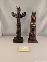Front view of both totem poles side by side with identification tag
