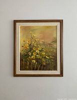 Framed oil painting hanging on wall showing full artwork and frame.