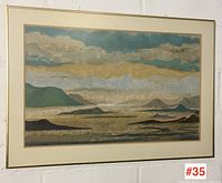 Full view of framed abstract landscape artwork