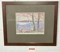 Full view of framed print under glass