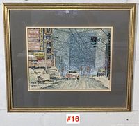 Full view of framed artwork with mat and frame