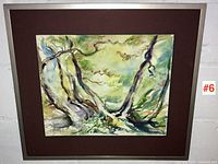 Full view of framed watercolour with mat and frame